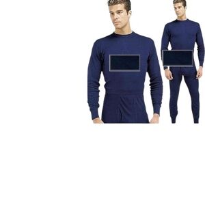 Knocker Mens Thermal Waffle KnitSet  Long Sleeve Top and Bottom  Navy Size L